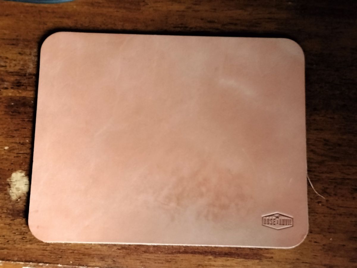 Photo by StuntTriple on November 4, 2025 of the Rose Anvil Mouse Pad in Wickett & Craig "Tan" 9oz Harness Leather.