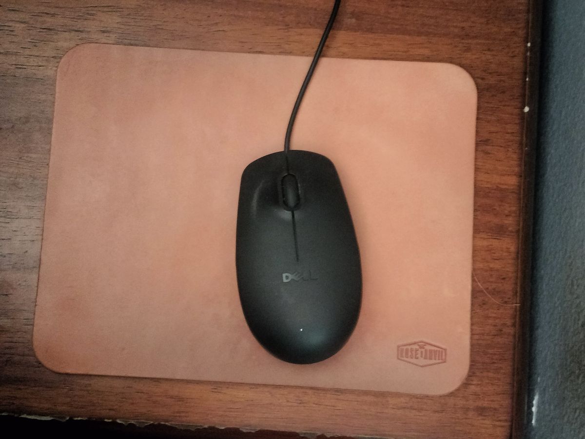 Photo by StuntTriple on February 1, 2026 of the Rose Anvil Mouse Pad in Wickett & Craig "Tan" 9oz Harness Leather.