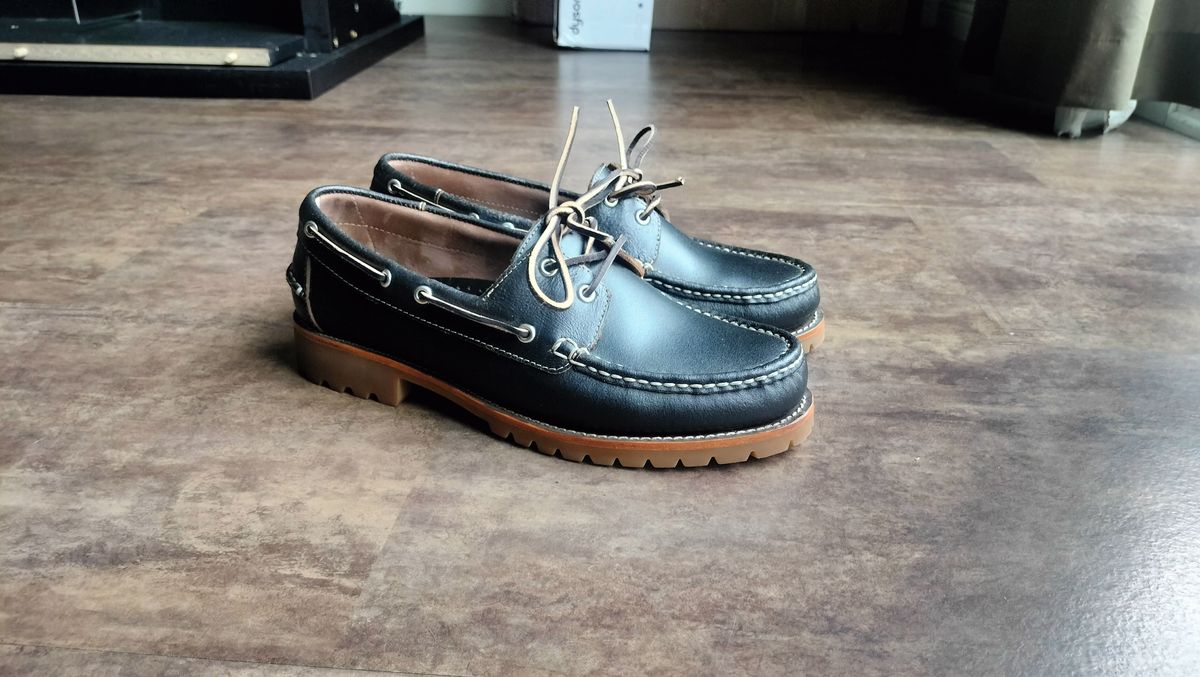 Photo by StuntTriple on June 24, 2025 of the Thursday Handsewn Loafer in Dark Brown Waxed Roughout Leather.