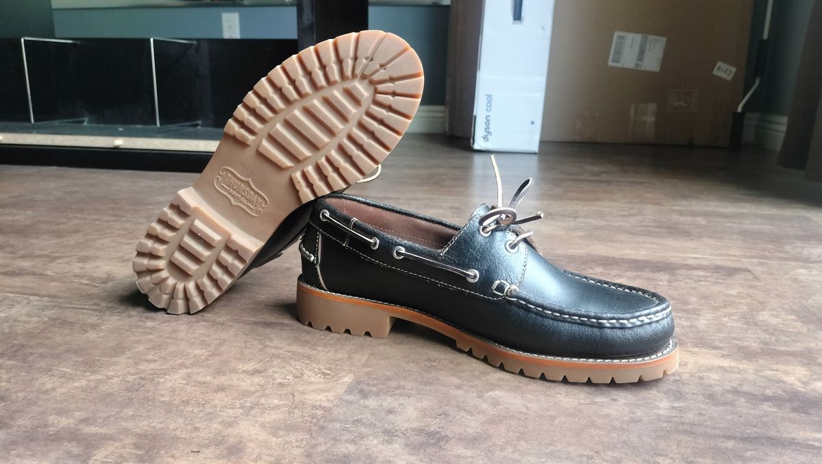 Photo by StuntTriple on June 24, 2025 of the Thursday Handsewn Loafer in Dark Brown Waxed Roughout Leather.