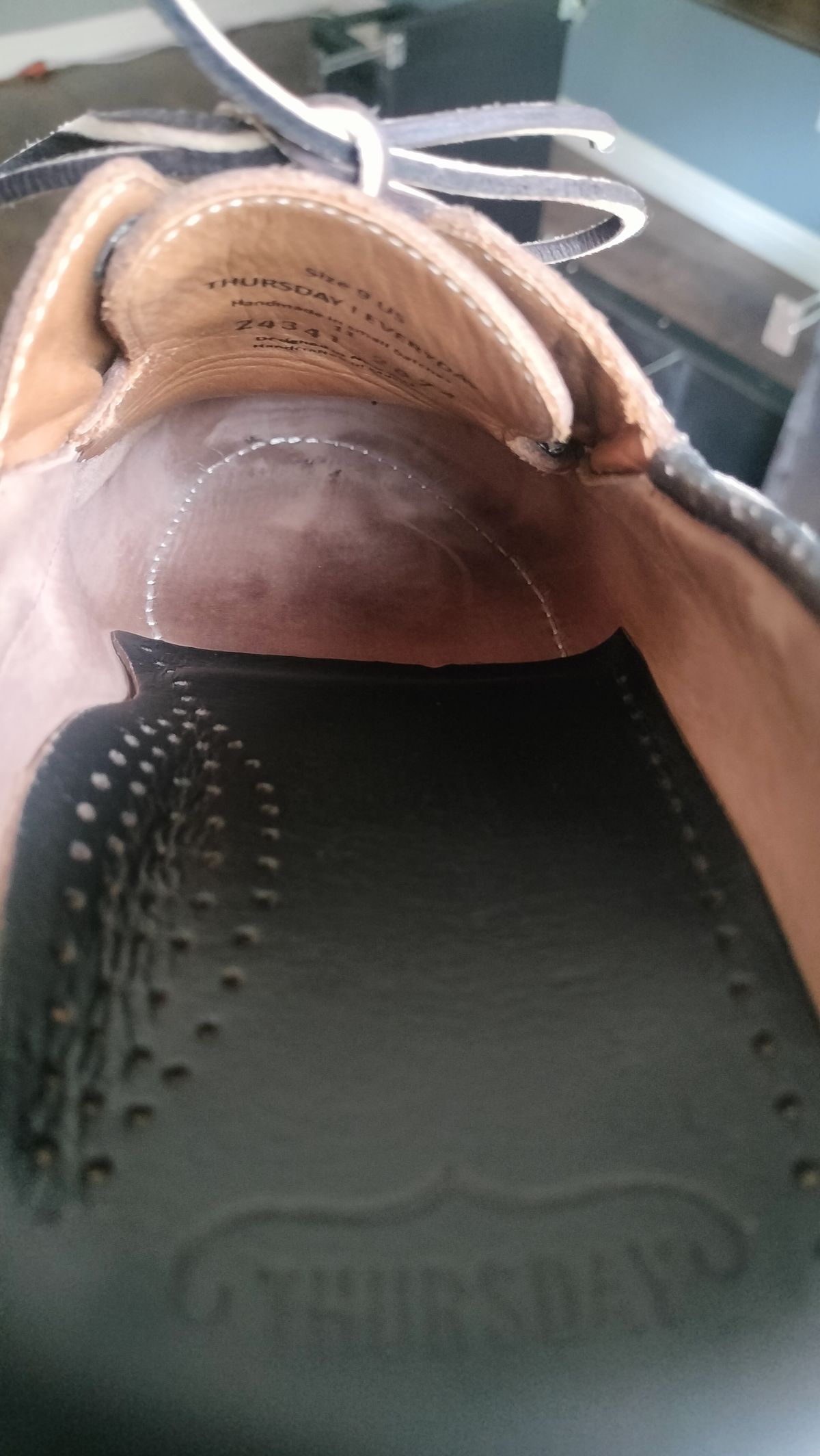 Photo by StuntTriple on June 24, 2025 of the Thursday Handsewn Loafer in Dark Brown Waxed Roughout Leather.