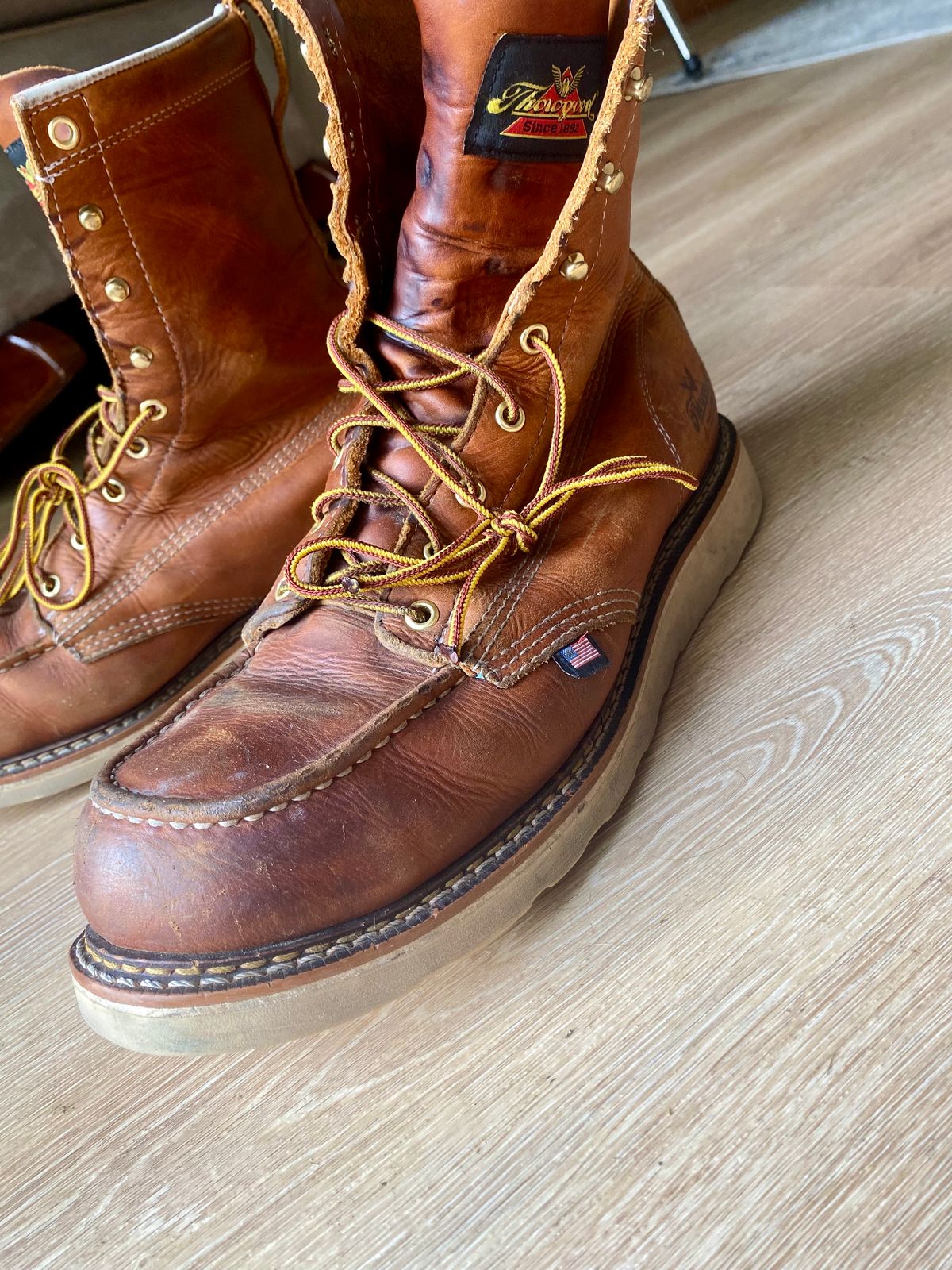 Photo by lolo99 on August 17, 2025 of the Thorogood 8" Moc Toe in Tobacco Gladiator Oil-Tanned.