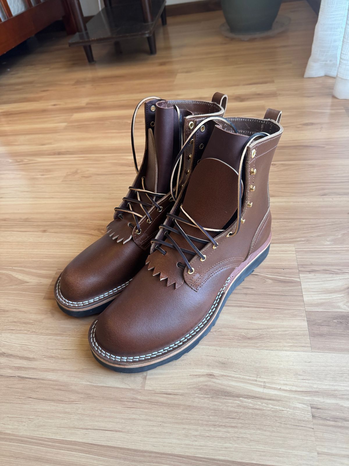 Photo by Awry_Camera on March 12, 2026 of the Nicks MTO in Horween Ember Waxed Flesh.