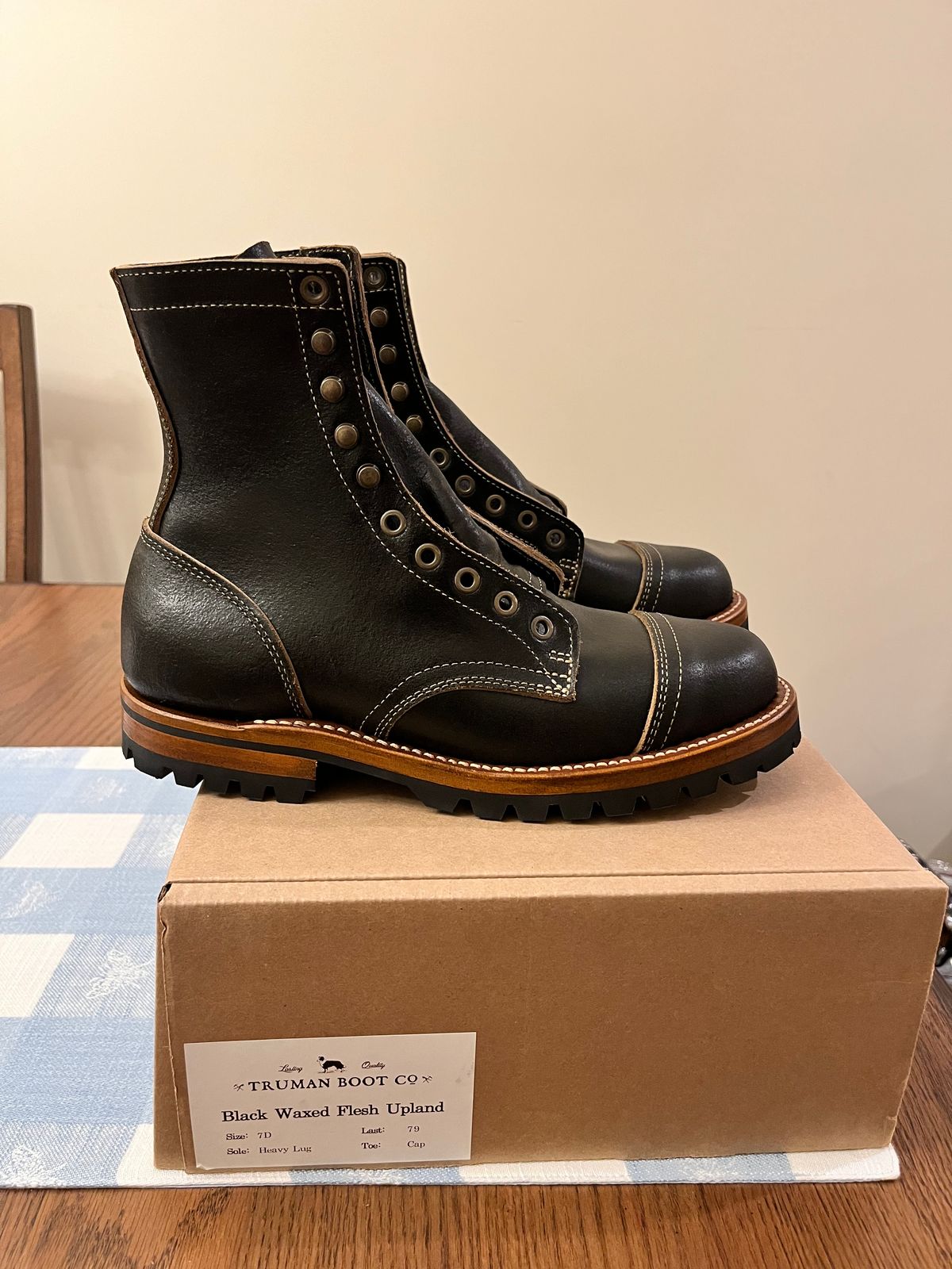 Photo by SpareBoots on October 1, 2024 of the Truman Upland Boot in Horween Black Waxed Flesh.