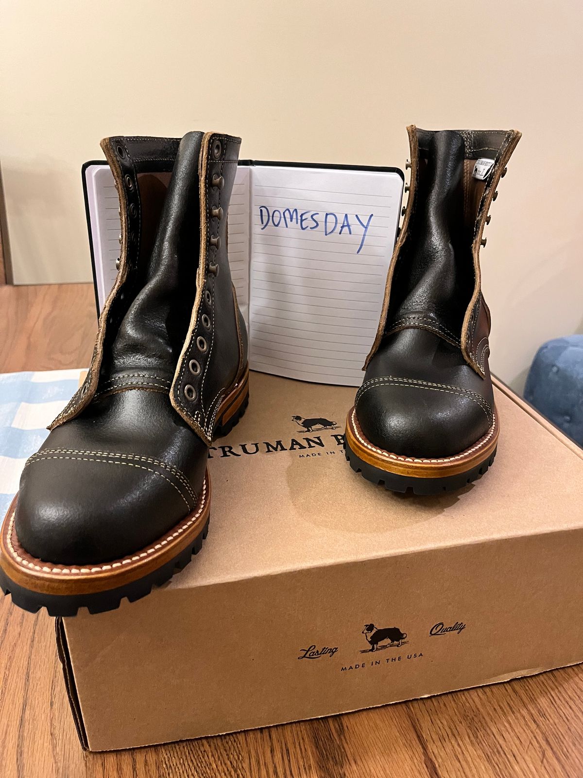 Photo by SpareBoots on October 1, 2024 of the Truman Upland Boot in Horween Black Waxed Flesh.