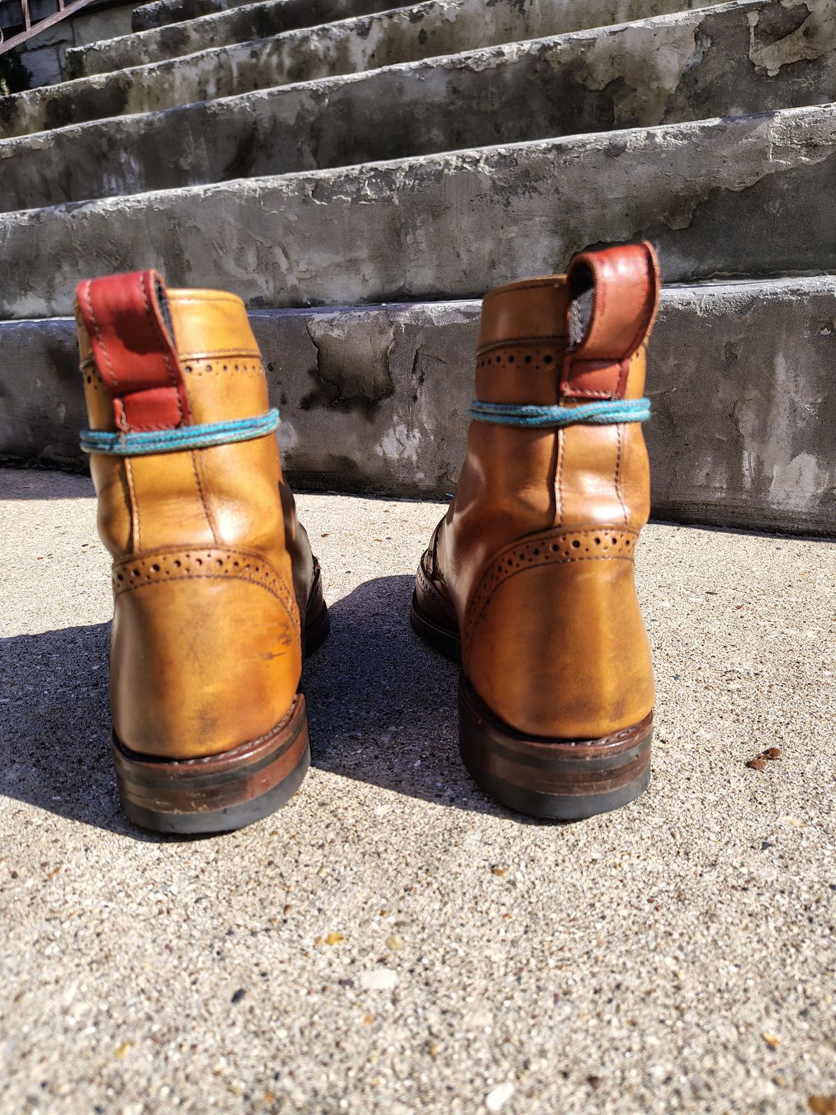 Photo by EMJ on November 2, 2025 of the Allen Edmonds Dalton Wingtip Dress Boot in Walnut Calfskin.