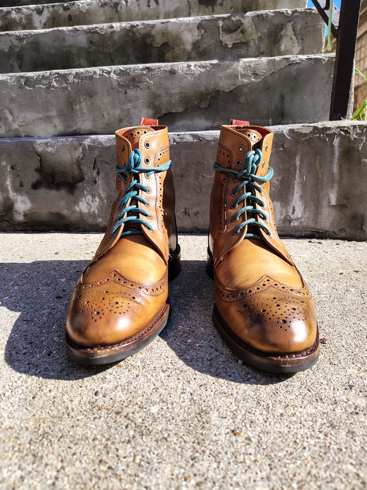 Photo by EMJ on November 2, 2025 of the Allen Edmonds Dalton Wingtip Dress Boot in Walnut Calfskin.
