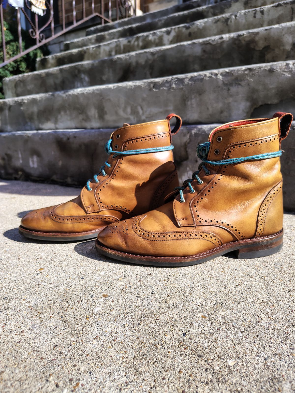 Photo by EMJ on November 2, 2025 of the Allen Edmonds Dalton Wingtip Dress Boot in Walnut Calfskin.