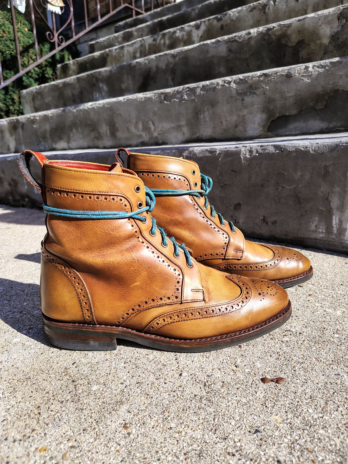 Photo by EMJ on November 2, 2025 of the Allen Edmonds Dalton Wingtip Dress Boot in Walnut Calfskin.