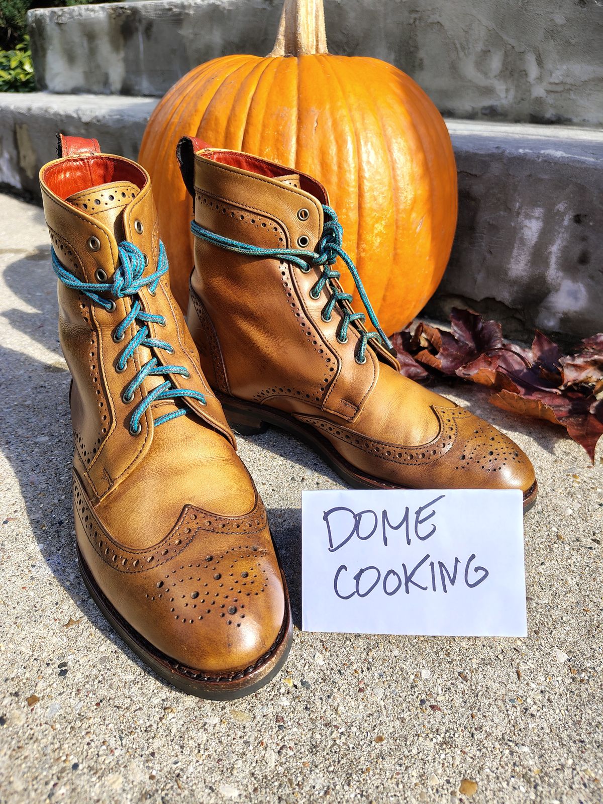 Photo by EMJ on November 2, 2025 of the Allen Edmonds Dalton Wingtip Dress Boot in Walnut Calfskin.