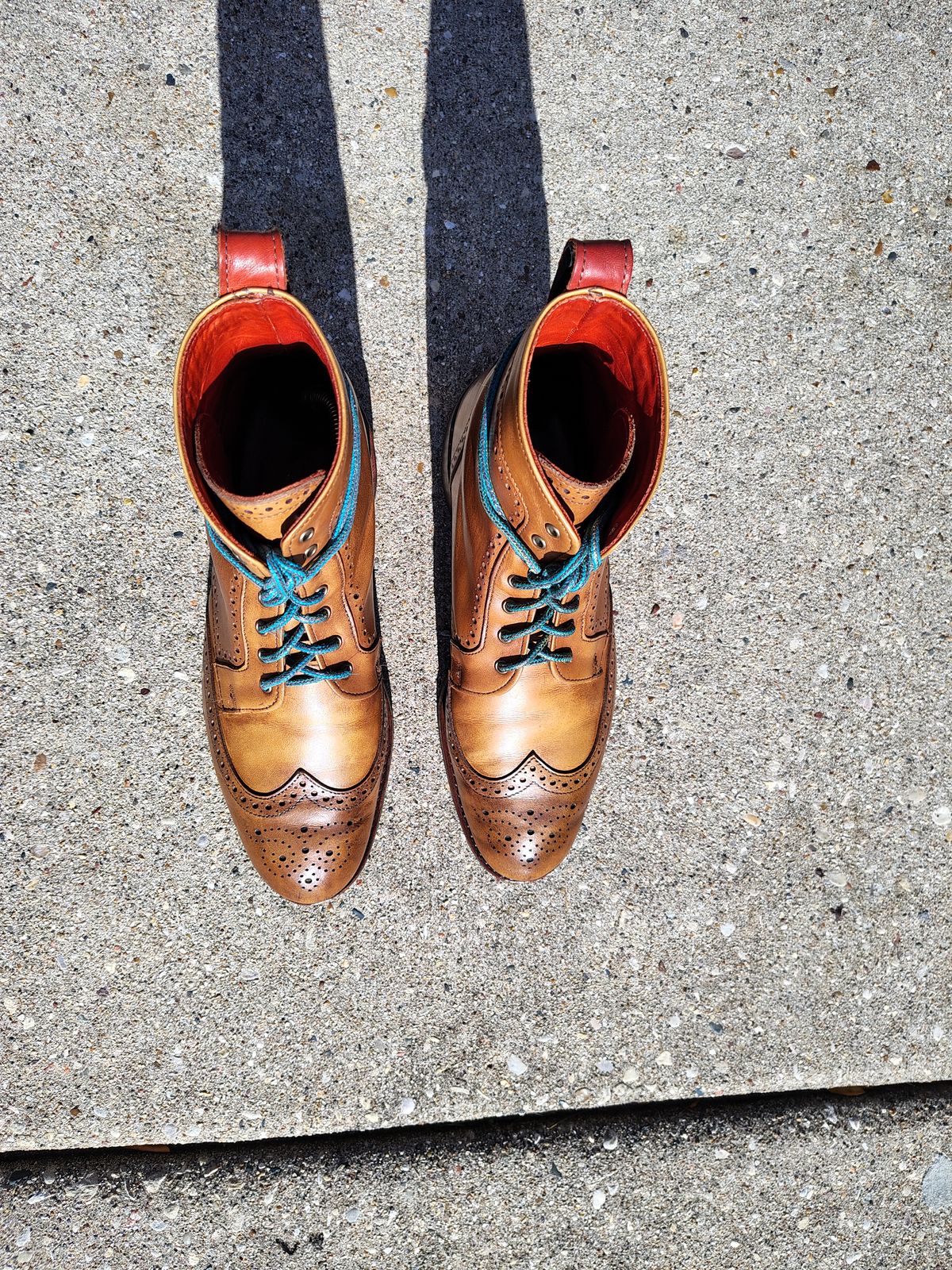 Photo by EMJ on November 2, 2025 of the Allen Edmonds Dalton Wingtip Dress Boot in Walnut Calfskin.