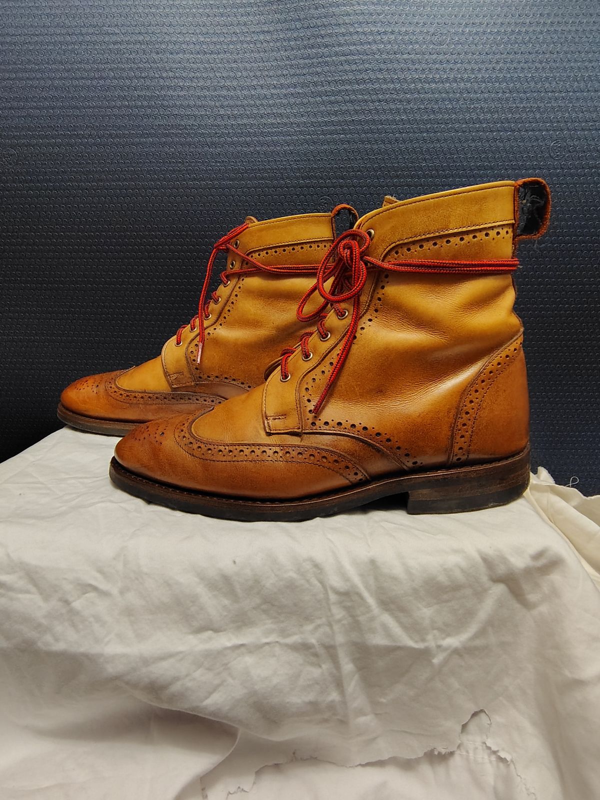 Photo by EMJ on February 3, 2026 of the Allen Edmonds Dalton Wingtip Dress Boot in Walnut Calfskin.