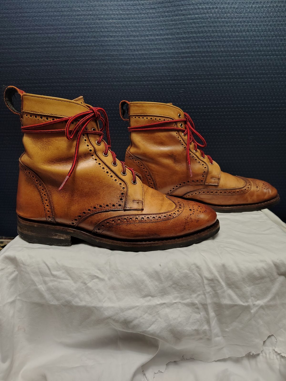 Photo by EMJ on February 3, 2026 of the Allen Edmonds Dalton Wingtip Dress Boot in Walnut Calfskin.