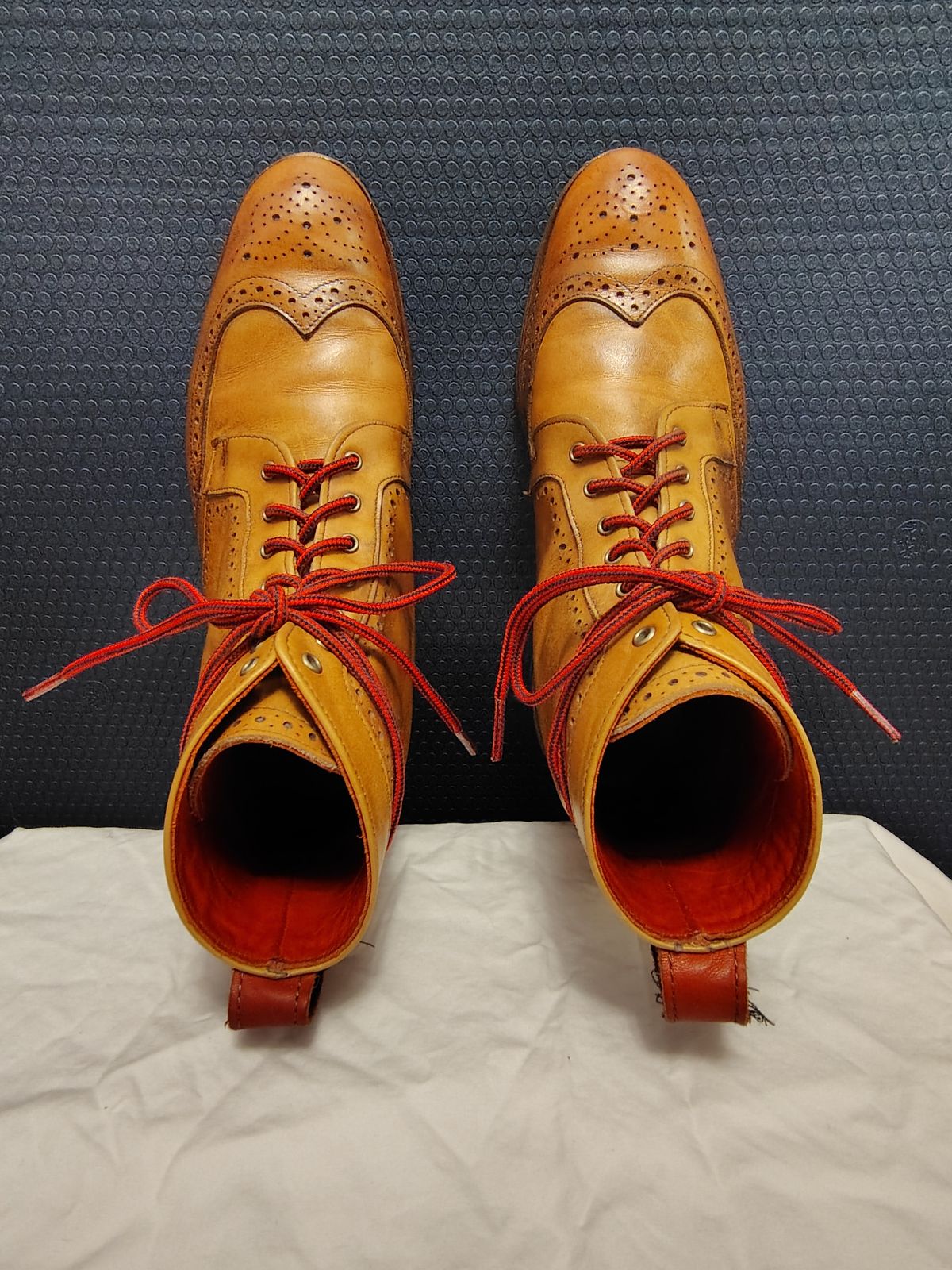 Photo by EMJ on February 3, 2026 of the Allen Edmonds Dalton Wingtip Dress Boot in Walnut Calfskin.