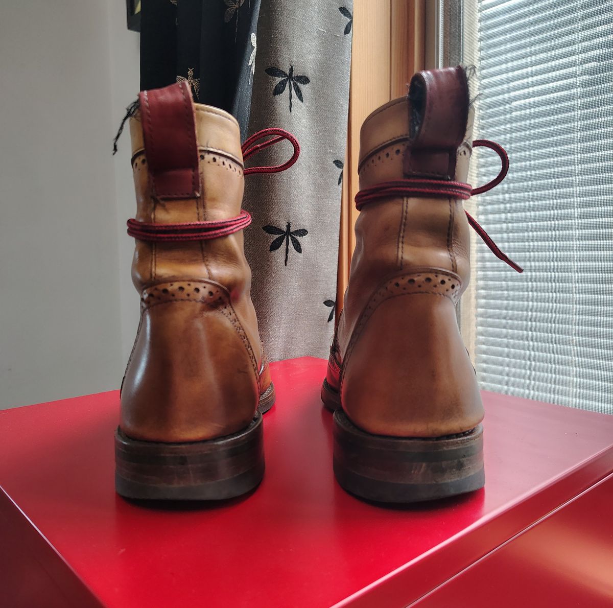 Photo by EMJ on March 4, 2026 of the Allen Edmonds Dalton Wingtip Dress Boot in Walnut Calfskin.