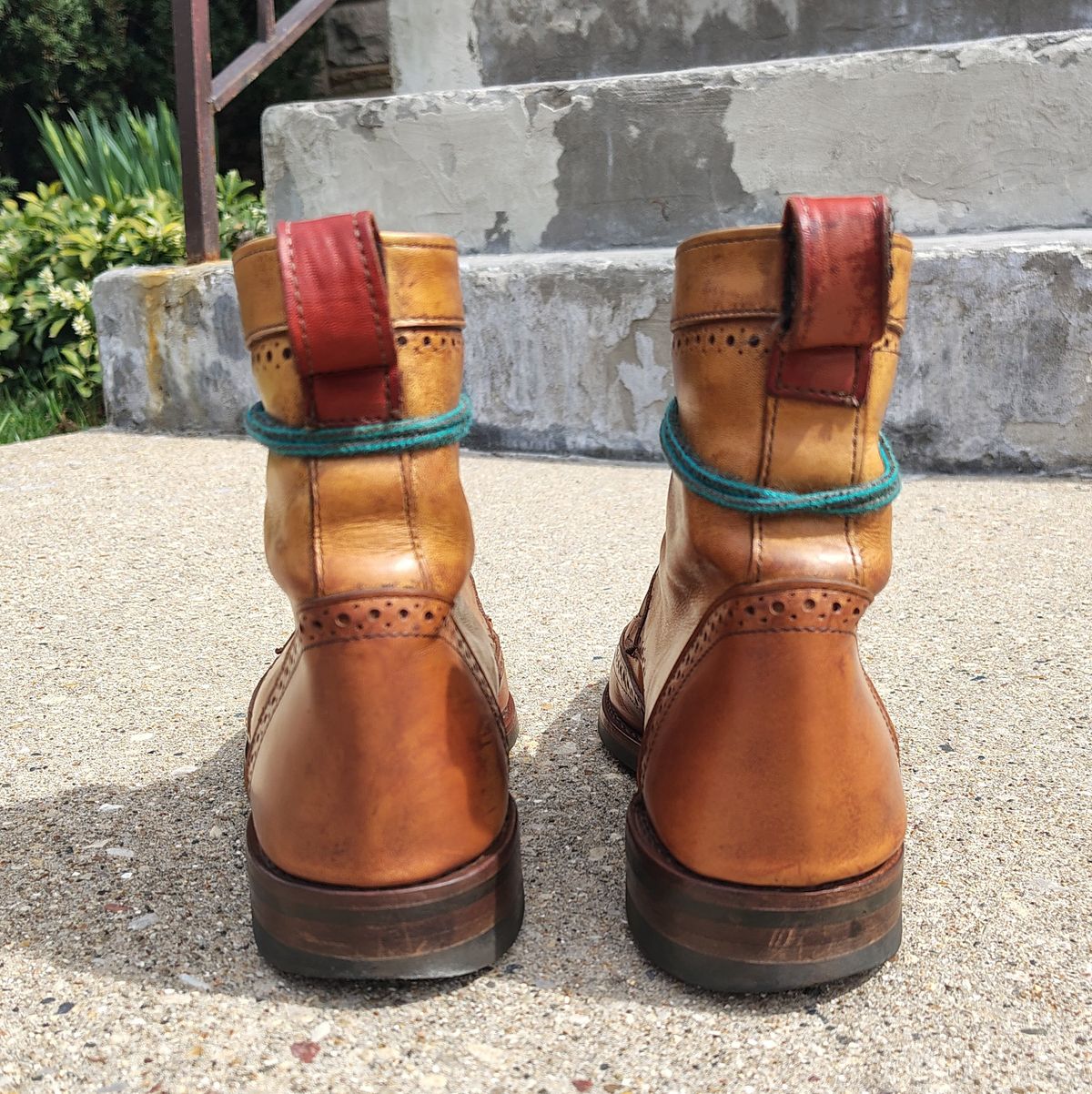 Photo by EMJ on April 3, 2026 of the Allen Edmonds Dalton Wingtip Dress Boot in Walnut Calfskin.