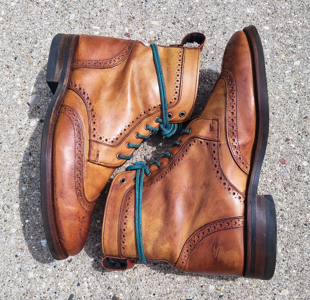 Photo by EMJ on April 3, 2026 of the Allen Edmonds Dalton Wingtip Dress Boot in Walnut Calfskin.