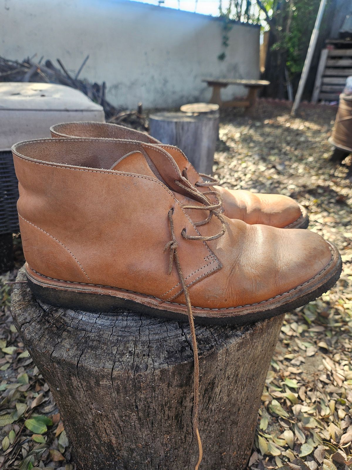 Photo by jackboot_jamstring on March 4, 2026 of the Clarks Desert Boot in Unknown Natural Veg Tan.