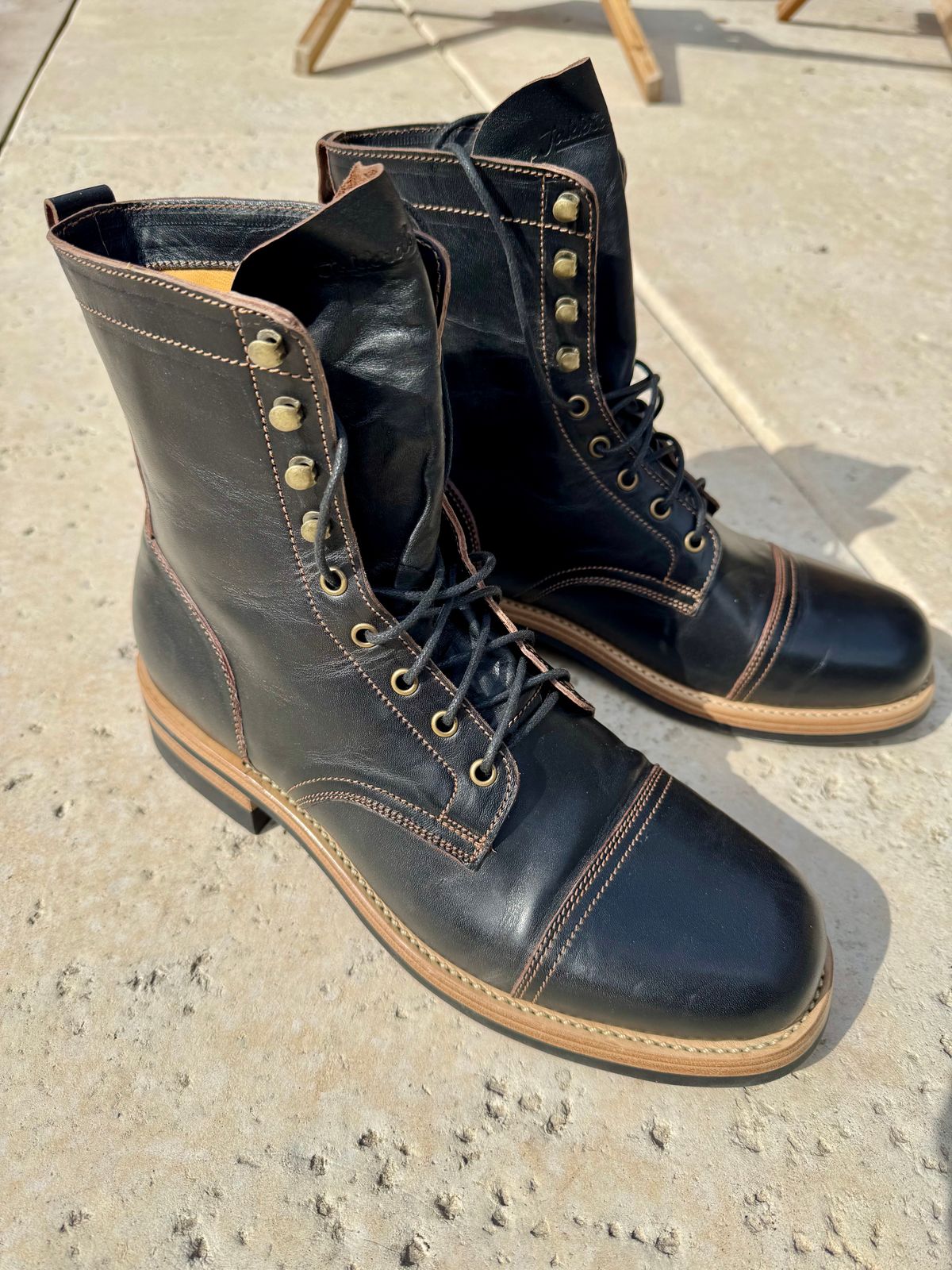 Photo by chris on January 16, 2025 of the Jakkrabbits Field Boots in Shinki Black Teacore Horsehide.