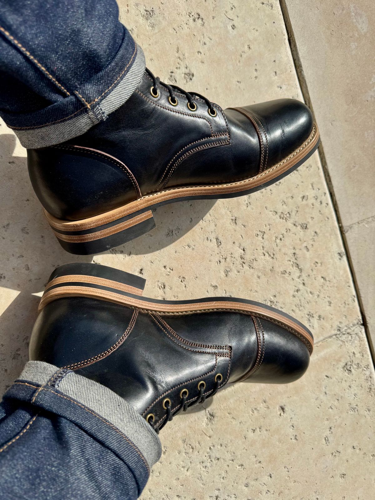 Photo by chris on January 16, 2025 of the Jakkrabbits Field Boots in Shinki Black Teacore Horsehide.
