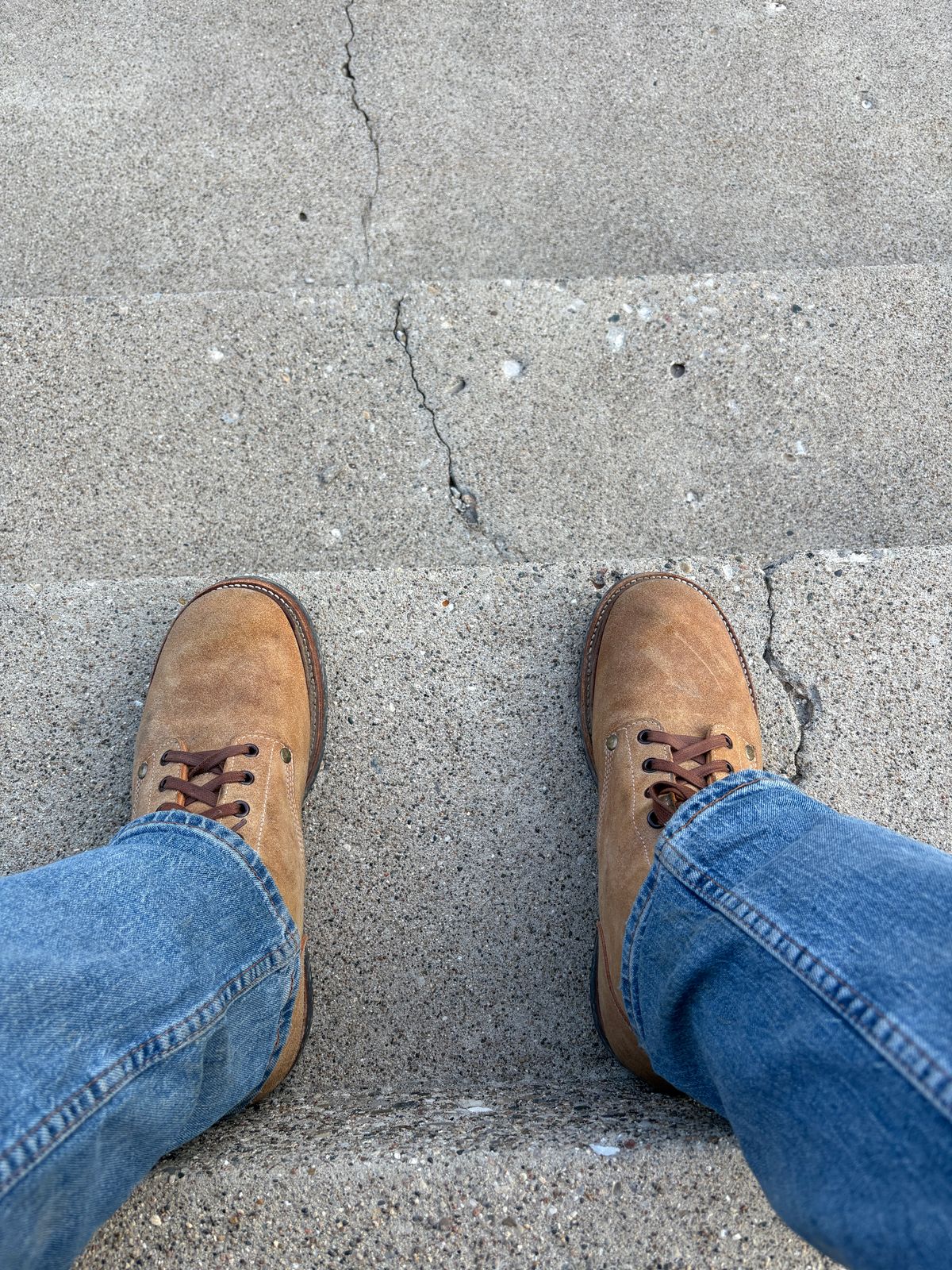 Photo by RTRSnk004 on March 31, 2026 of the Buzz Rickson’s X Unsung House M43 Service Boot in Combination-tanned Camel Cowhide.