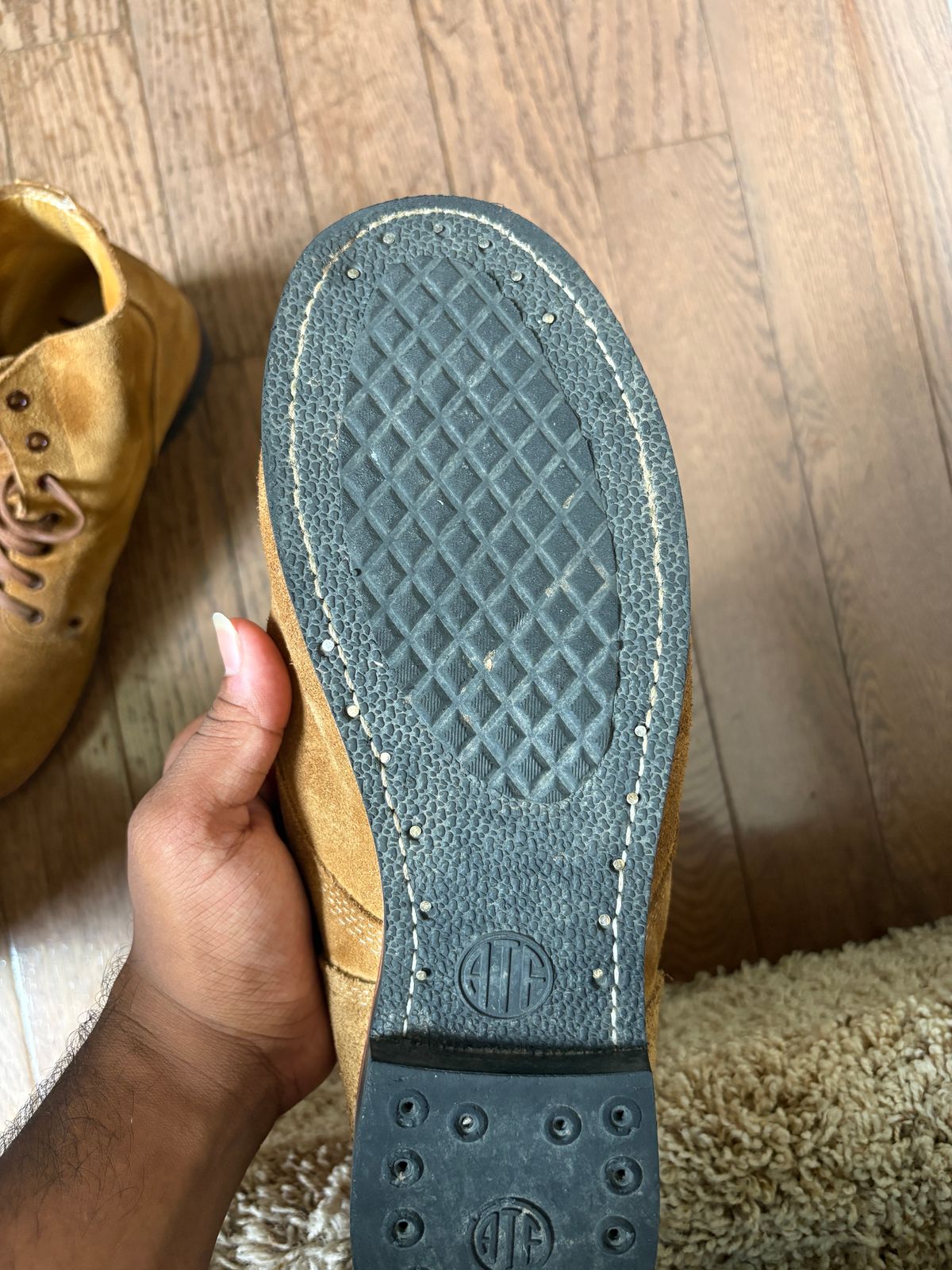 Photo by RTRSnk004 on June 25, 2026 of the At The Front Repro Type III US Army Service Shoe in Light Brown Roughout.