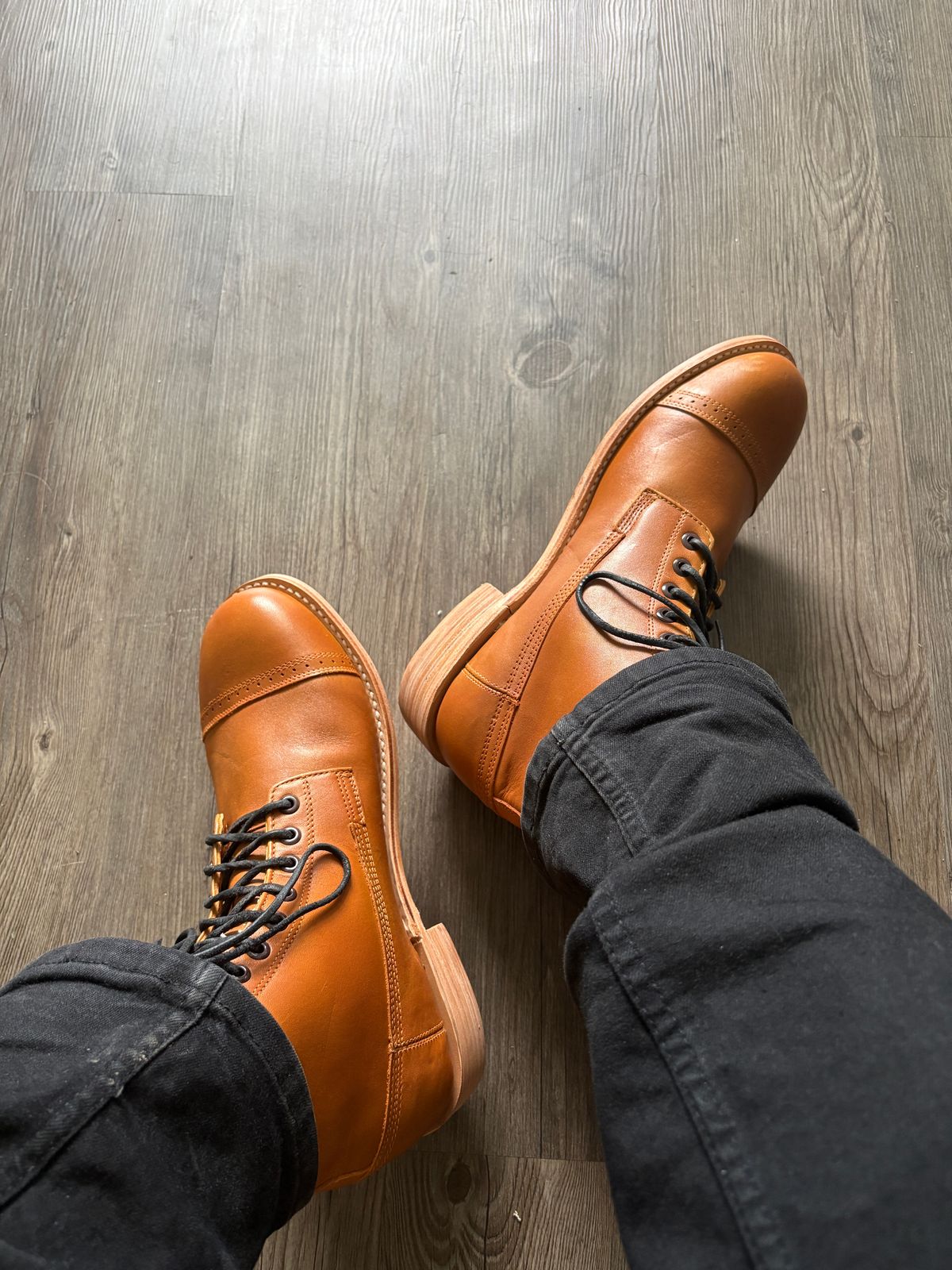 Photo by RTRSnk004 on April 23, 2026 of the SM Wholesale Reproduction 1912 US Army Marching Boot in Vegetable-tanned Cowhide & Canvas Liner.