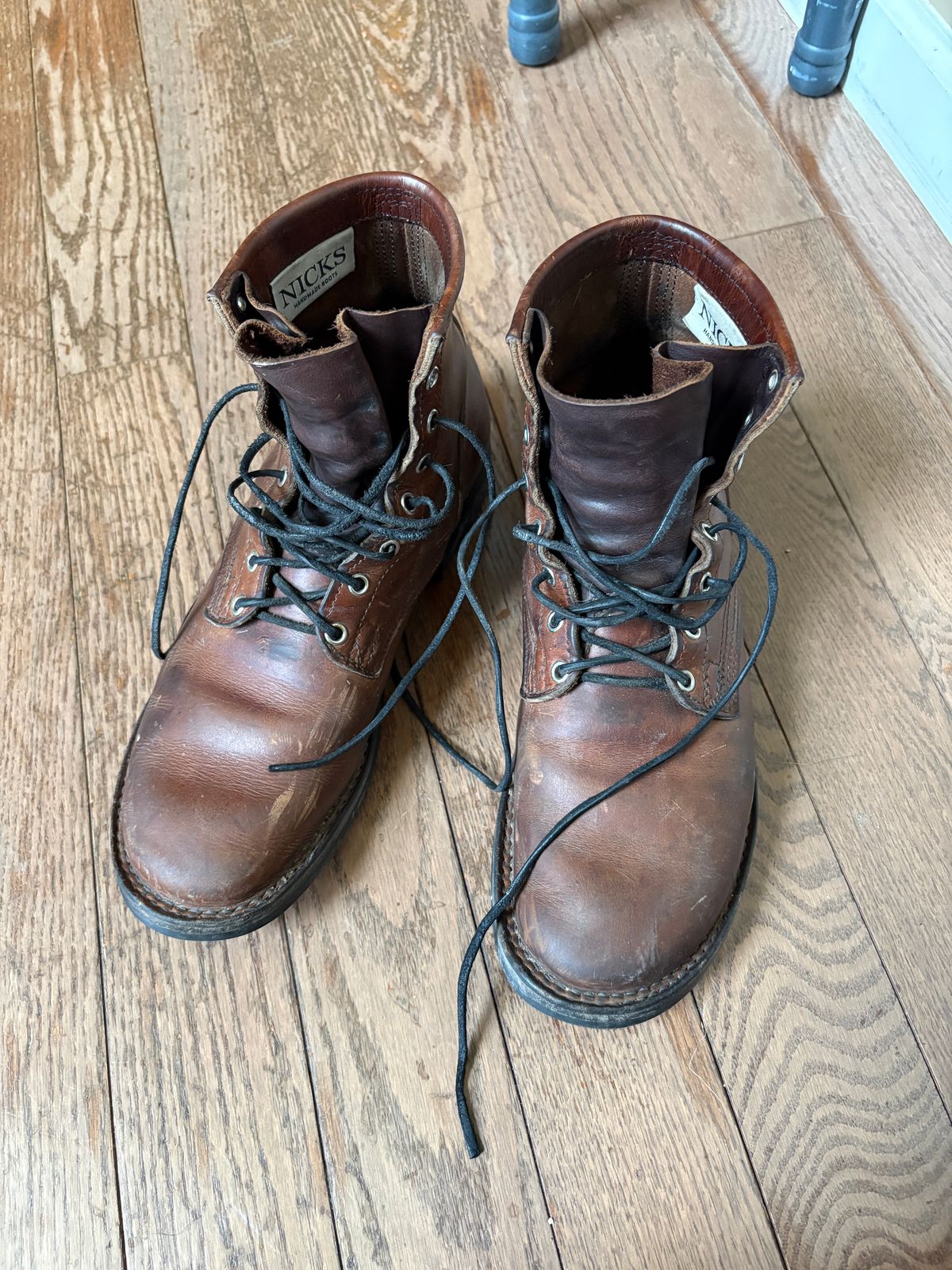 Photo by RTRSnk004 on July 3, 2026 of the Nicks x Unsung House MTO in Horween Italian Brown Cypress.