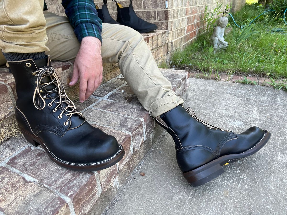 Photo by cricket on June 23, 2025 of the Nicks Lace Up Heritage in Horween Black Chromexcel.
