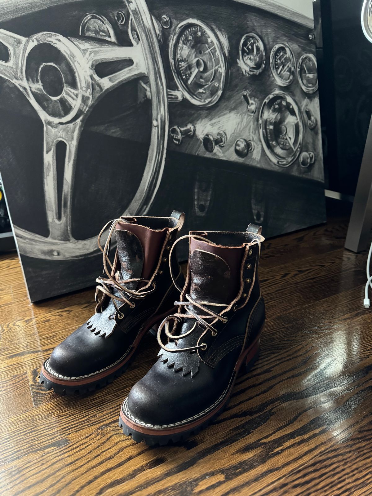 Photo by AG on January 1, 2024 of the Nicks Urban Logger in Horween Brown Waxed Flesh.