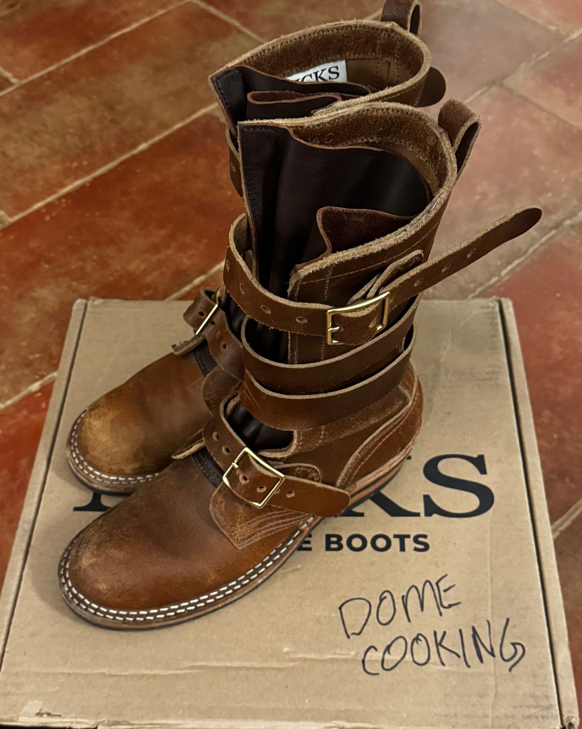 Photo by jbiondo on November 5, 2025 of the Nicks TankerPro in Horween Ember Waxed Flesh.