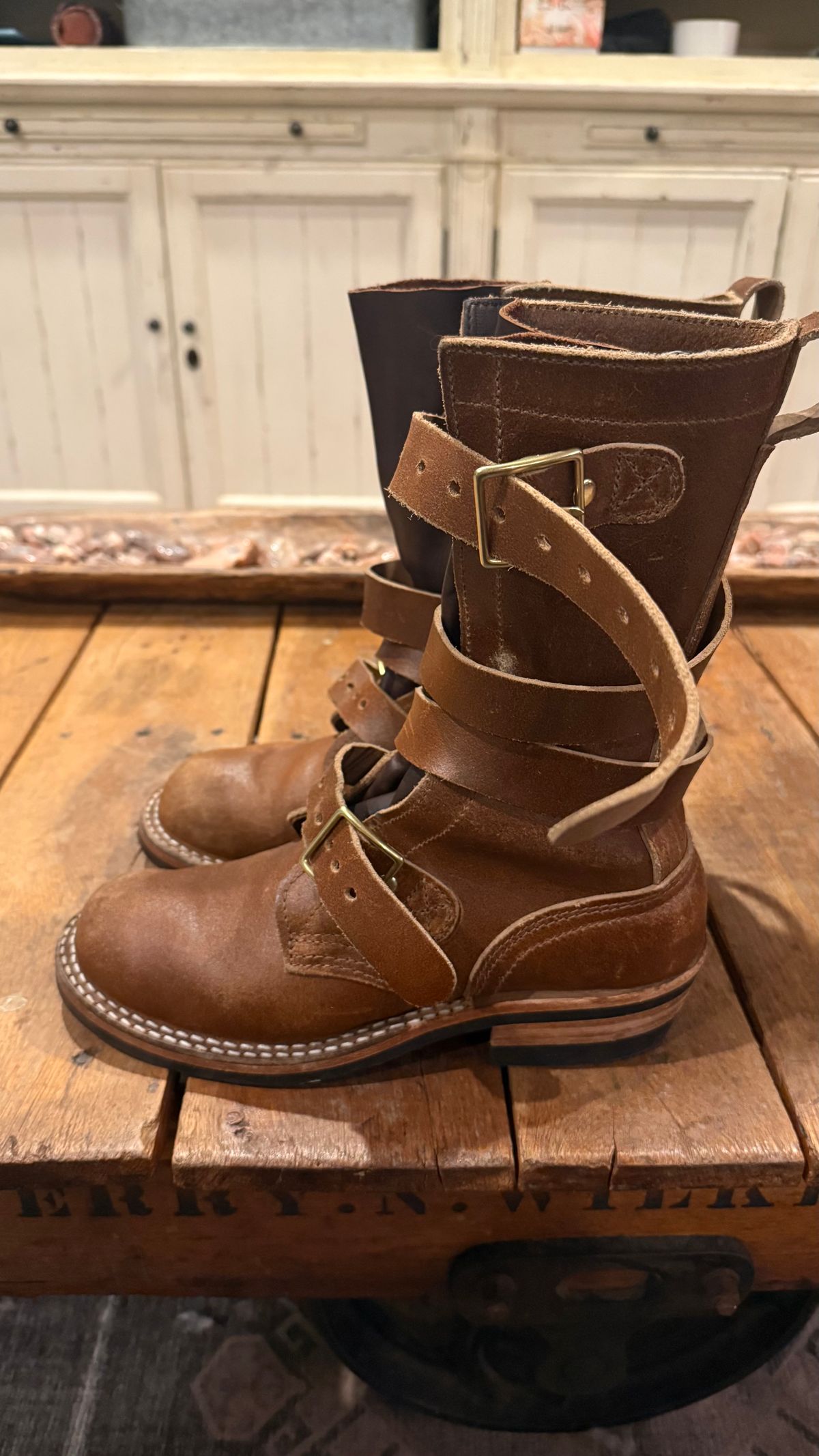 Photo by jbiondo on January 6, 2026 of the Nicks TankerPro in Horween Ember Waxed Flesh.