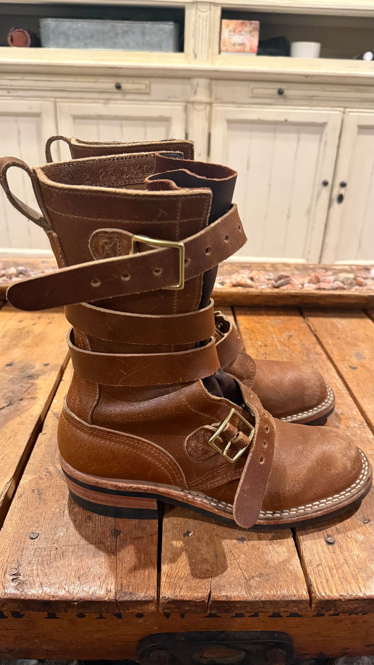 Photo by jbiondo on January 6, 2026 of the Nicks TankerPro in Horween Ember Waxed Flesh.