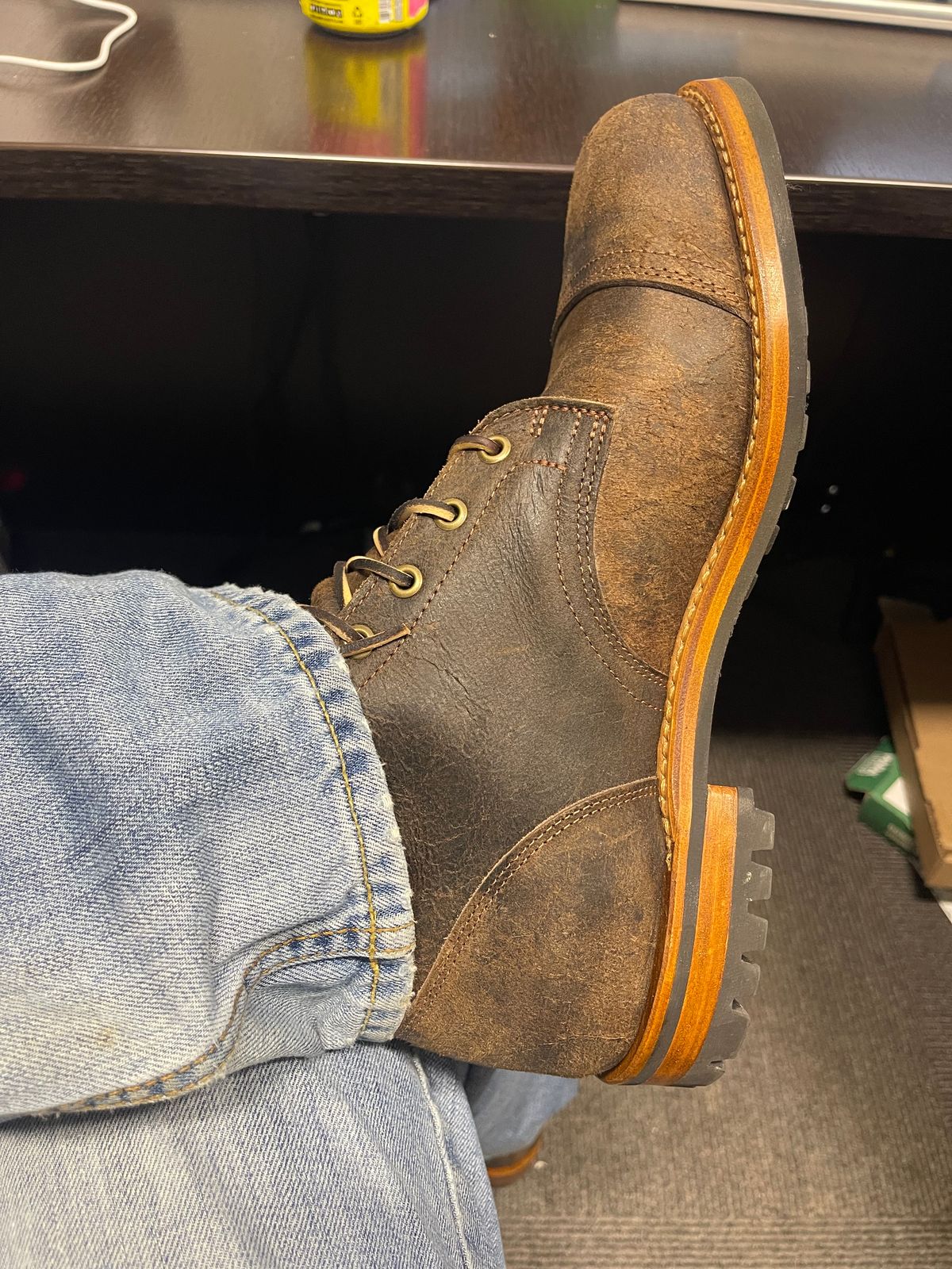 Photo by tellis7777 on March 8, 2024 of the Truman Cap Toe Boot in C.F. Stead Stone Rambler.