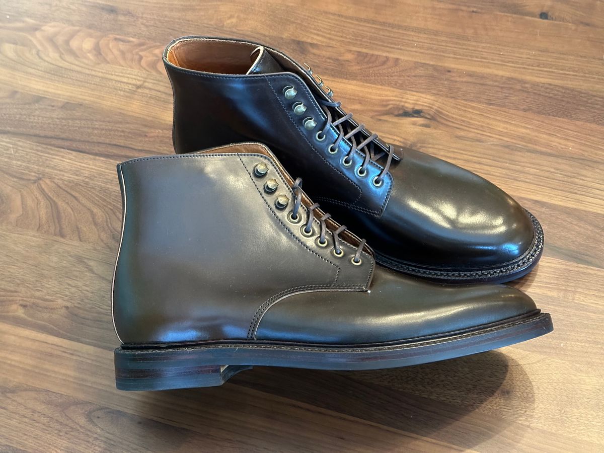 Photo by bootguy on October 1, 2024 of the Grant Stone Edward Boot in Horween Maduro Shell Cordovan.