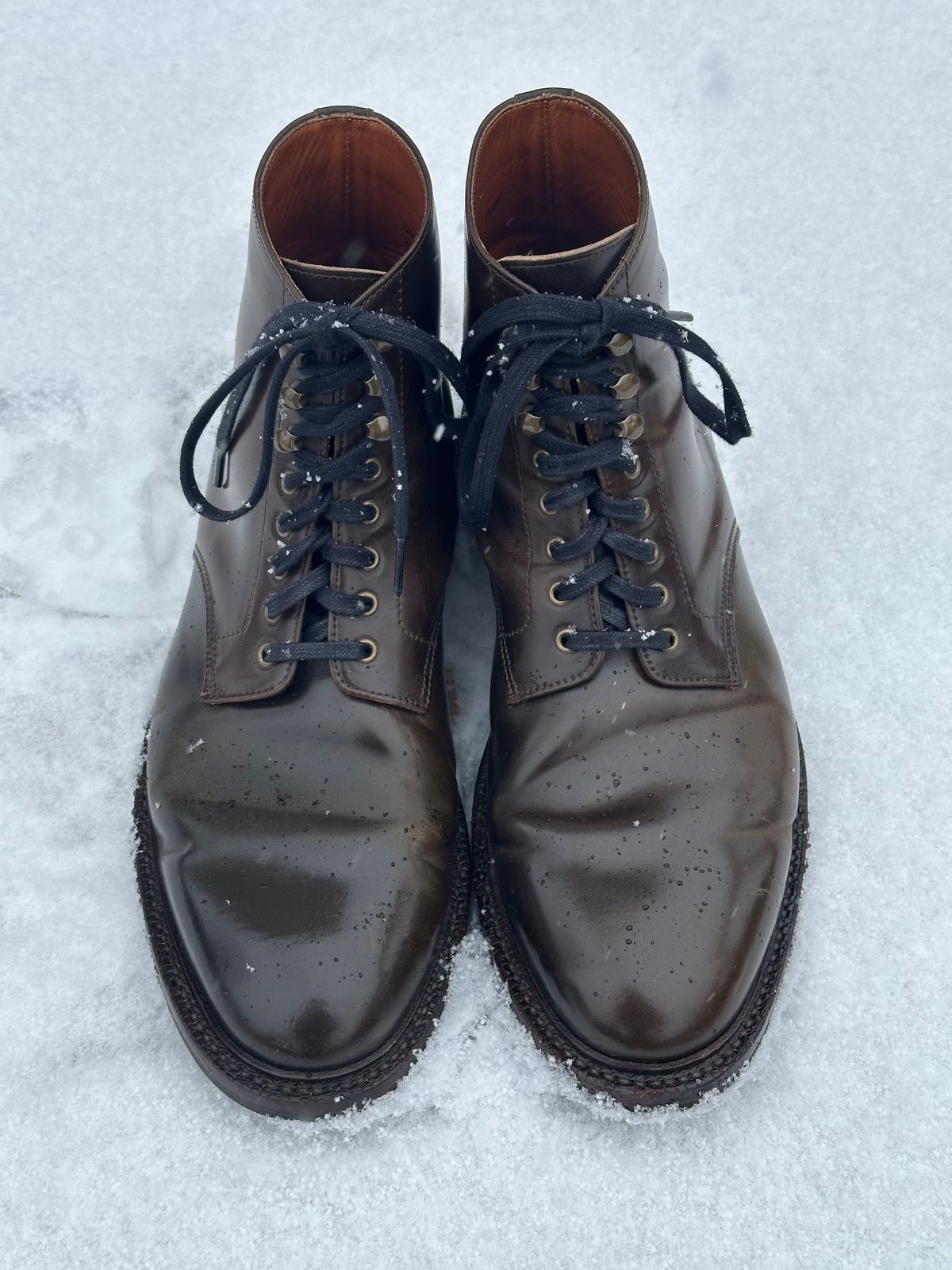 Photo by bootguy on December 4, 2024 of the Grant Stone Edward Boot in Horween Maduro Shell Cordovan.