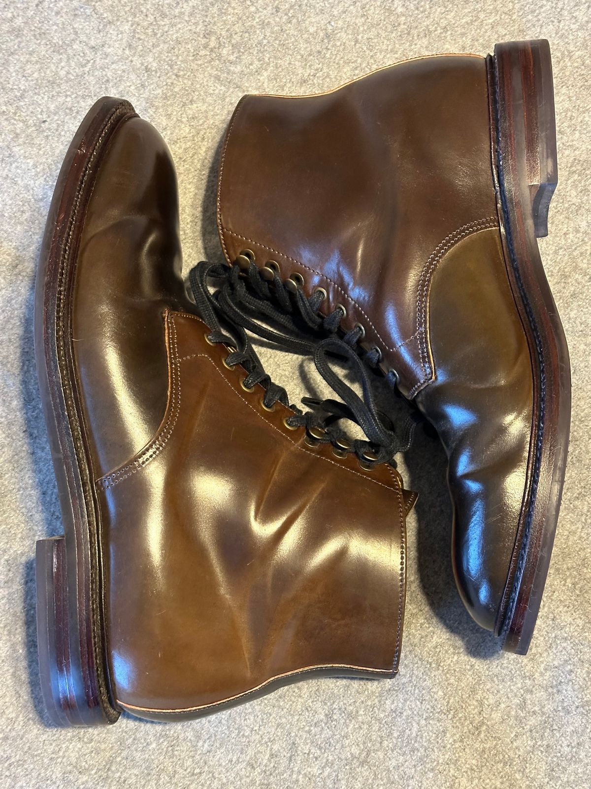 Photo by bootguy on April 5, 2025 of the Grant Stone Edward Boot in Horween Maduro Shell Cordovan.