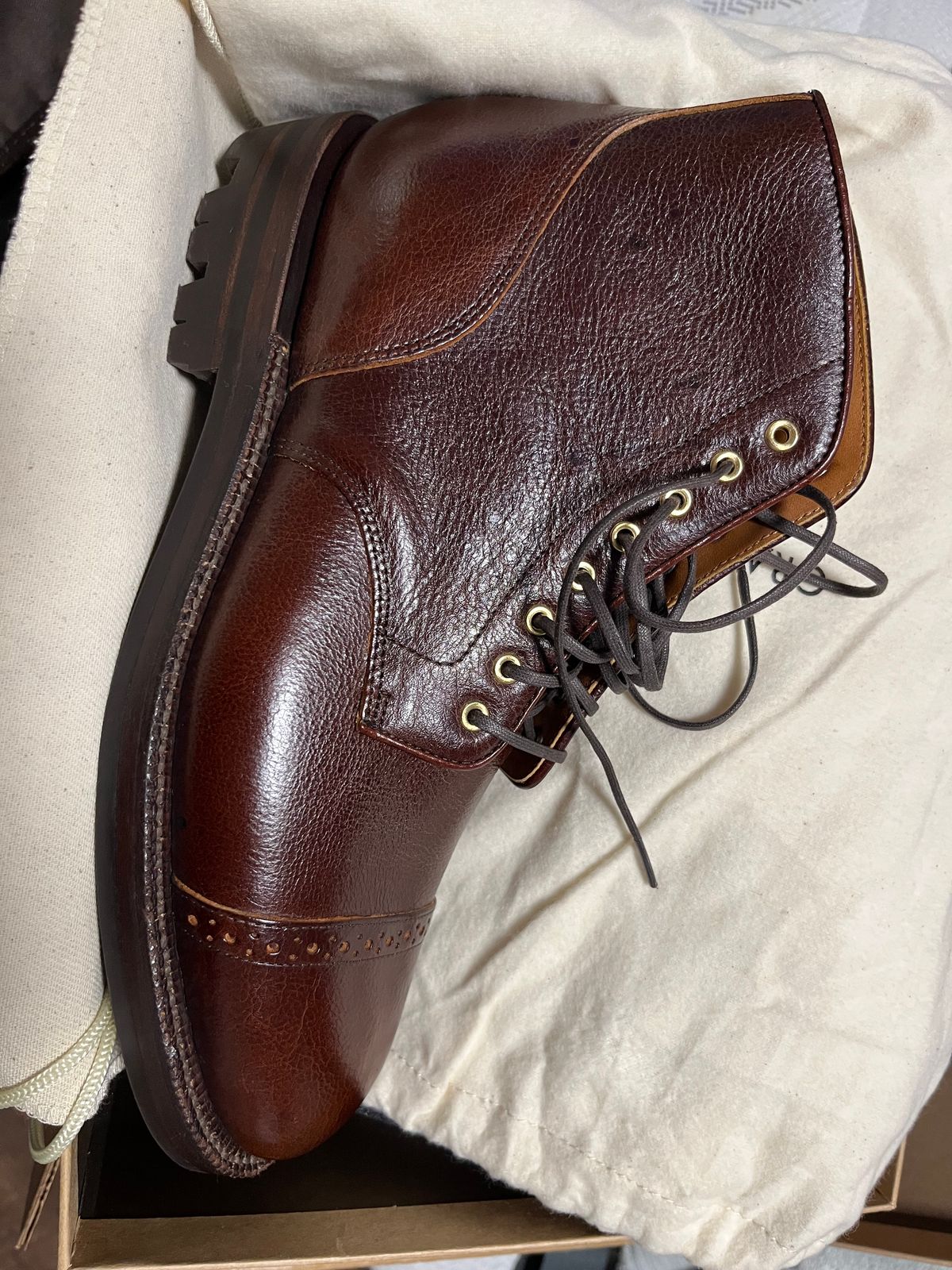 Photo by pbrunese on September 4, 2025 of the Grant Stone Garrison Boot in C.F. Stead Crimson Classic Kudu.