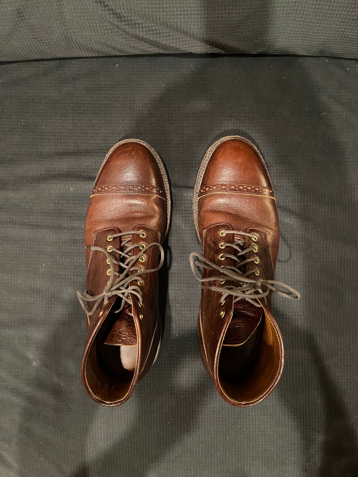 Photo by pbrunese on December 5, 2025 of the Grant Stone Garrison Boot in C.F. Stead Crimson Classic Kudu.