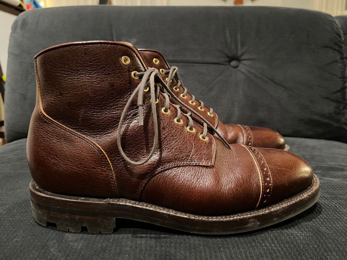 Photo by pbrunese on January 5, 2026 of the Grant Stone Garrison Boot in C.F. Stead Crimson Classic Kudu.