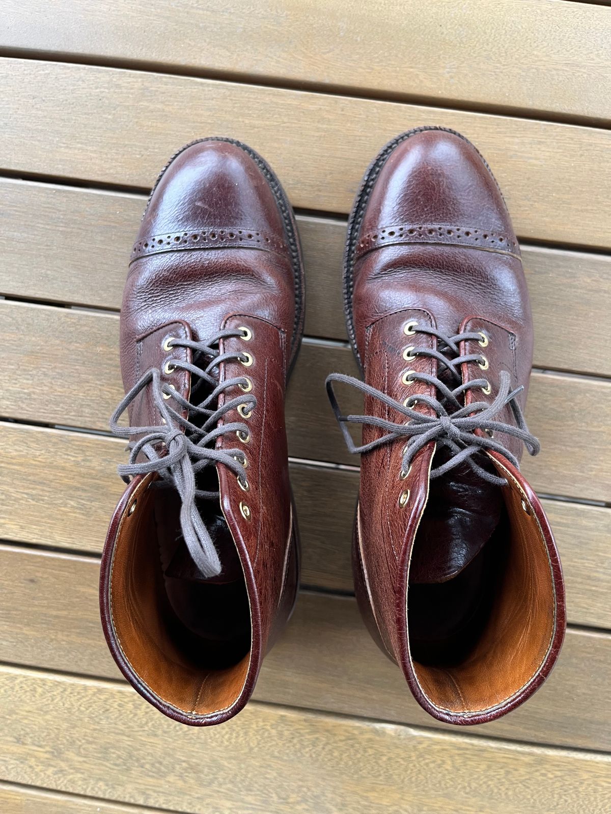 Photo by pbrunese on April 3, 2026 of the Grant Stone Garrison Boot in C.F. Stead Crimson Classic Kudu.