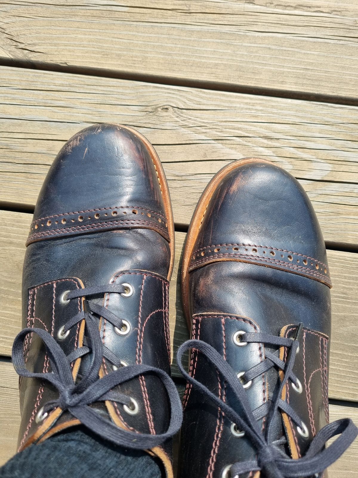 Photo by JSD on June 8, 2025 of the Argo Oxford Shoes Winch in Maryam Black Horsebutt.