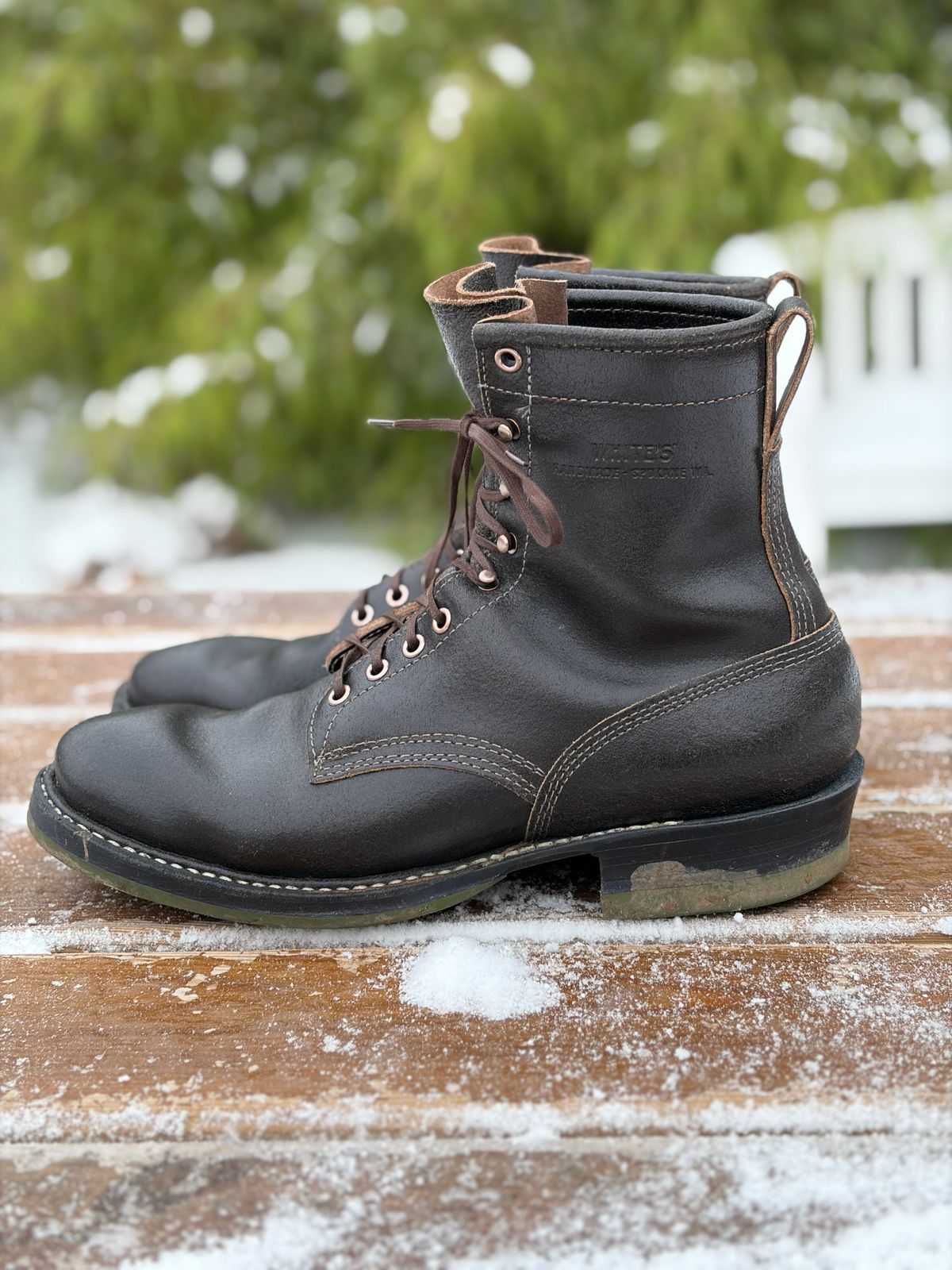 Photo by JSD on January 7, 2026 of the White's Smokejumper in Horween Black Waxed Flesh.