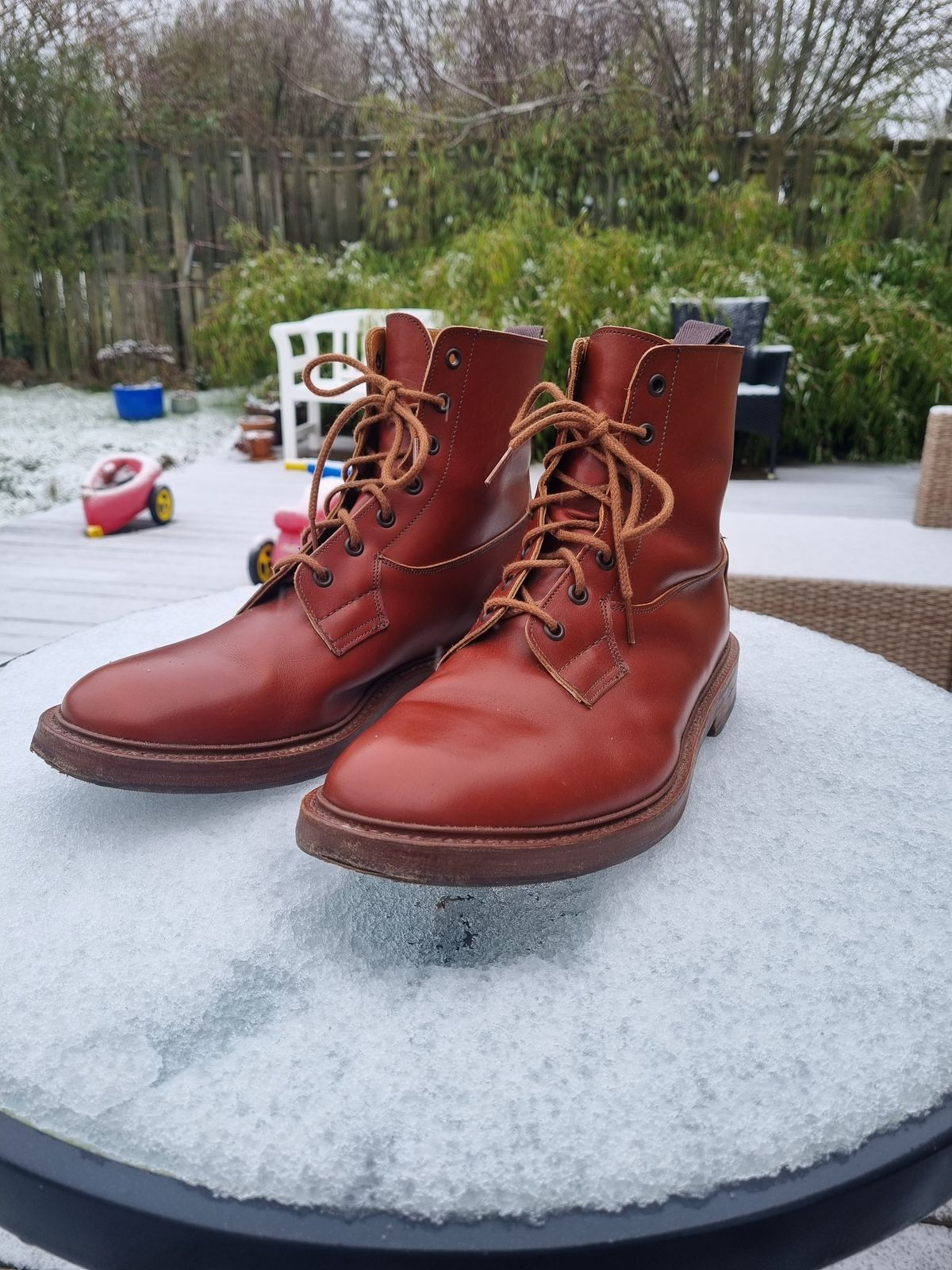 Photo by JSD on January 23, 2025 of the Tricker's Burford Country Boot in Marron Antique.