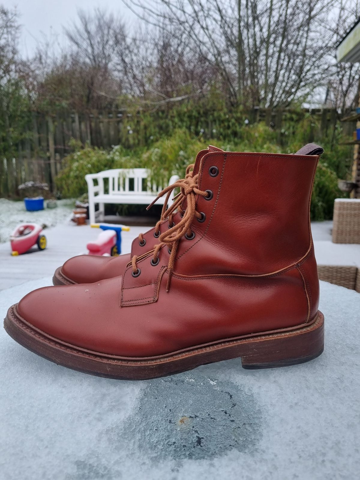 Photo by JSD on January 23, 2025 of the Tricker's Burford Country Boot in Marron Antique.