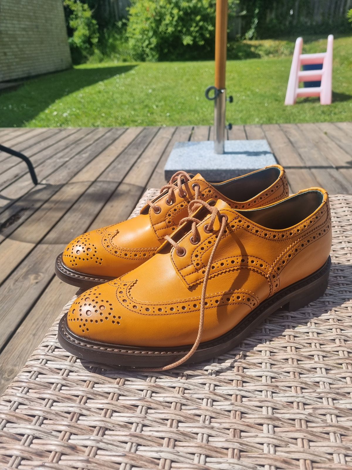 Photo by JSD on May 26, 2025 of the Tricker's Bourton Country Shoe in Acorn Antique Olivvia Classic.