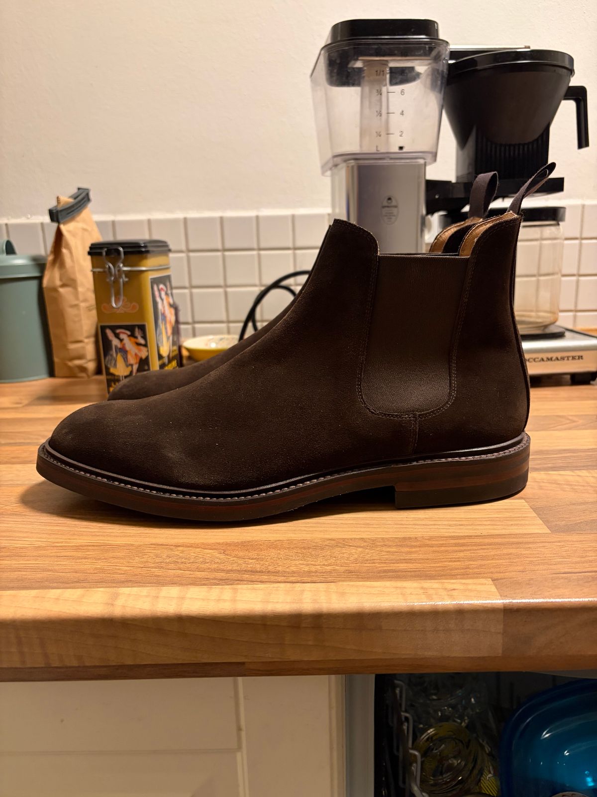 Photo by JSD on February 21, 2026 of the Crockett & Jones Chelsea 11 in Dark Brown Roughout Suede.