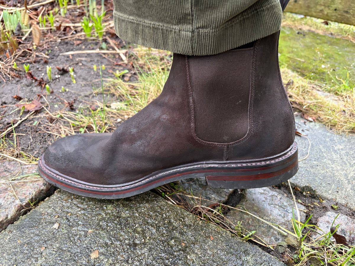 Photo by JSD on February 28, 2026 of the Crockett & Jones Chelsea 11 in Dark Brown Roughout Suede.