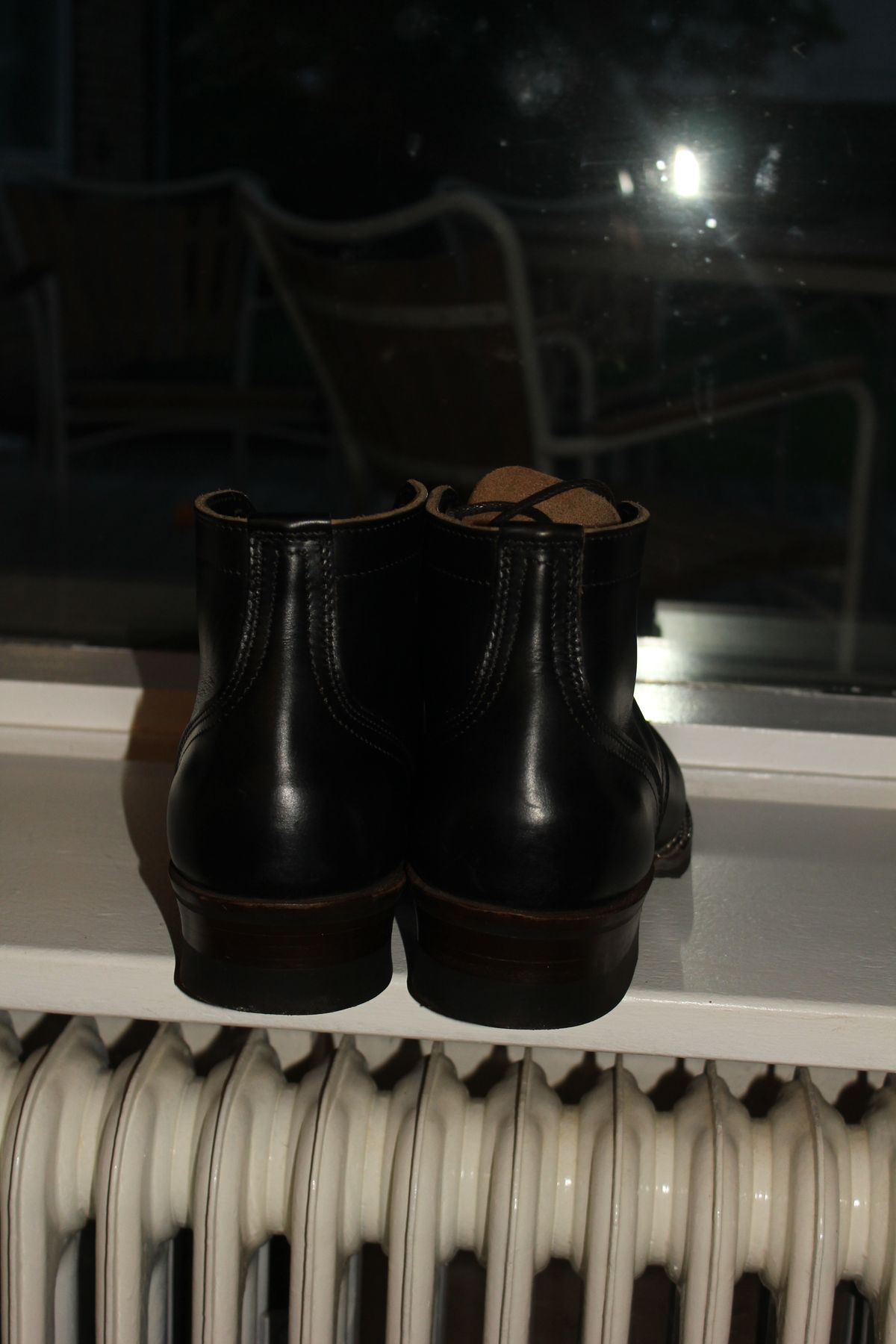 Photo by JSD on October 5, 2025 of the Nicks Ivan in Horween Black Chromexcel.