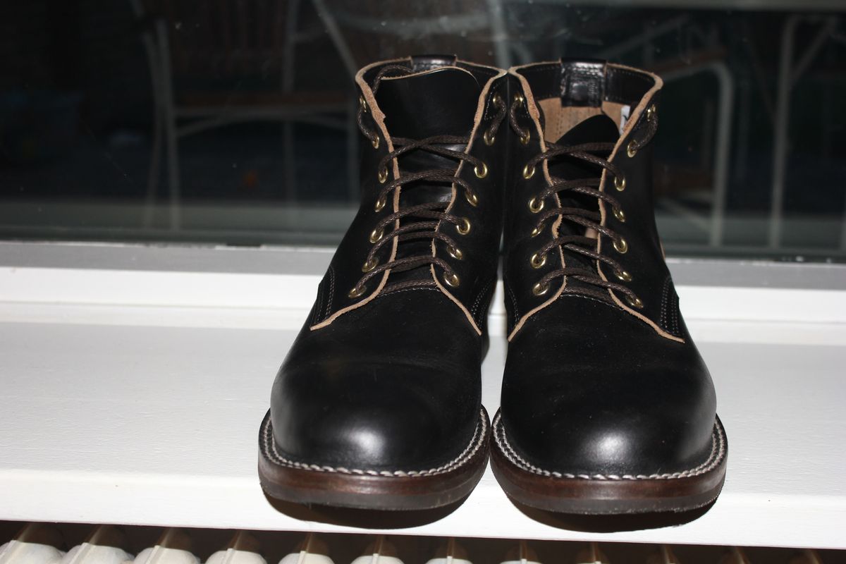 Photo by JSD on October 5, 2025 of the Nicks Ivan in Horween Black Chromexcel.